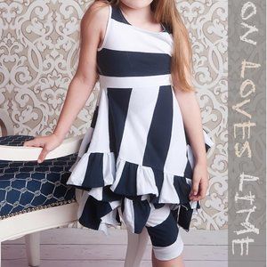 LEMON LOVES LIME Ruffle Tunic Dress Capri Leggings Set Navy Stripe Sz 6